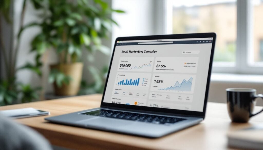 Een open laptop toont een e-mailmarketingcampagne met statistieken.