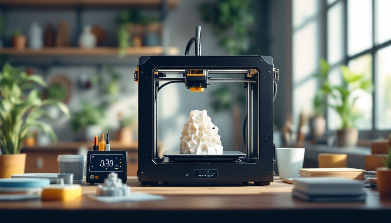 Een nauwkeurige SLA-hars 3D-printer in bedrijf, met georganiseerde werkruimte. Een nauwkeurige SLA-hars 3D-printer in bedrijf, met georganiseerde werkruimte.