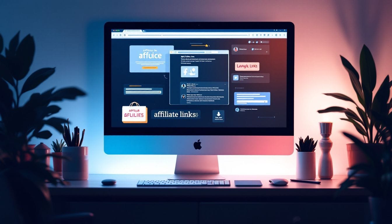 Een afbeelding van een computer scherm met affiliate links en productaanbevelingen.