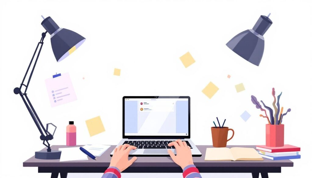 Een rommelig bureau met notities en een open laptop gericht op geld verdienen op Instagram in 2024.