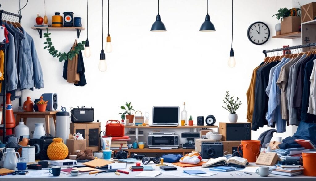 Een rommelige kamer met items voor online verkoop op Marktplaats.