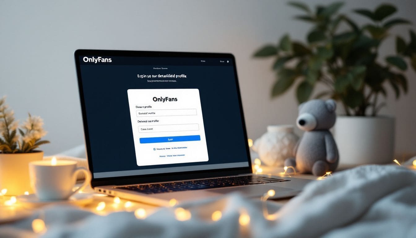 Een gezellige slaapkamer met een open OnlyFans profiel op laptop.
