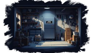 Een huisbatterijsysteem geïnstalleerd in een rommelige garage.