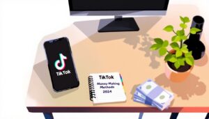 Een rommelig bureau met een smartphone, notitieboek en contant geld.