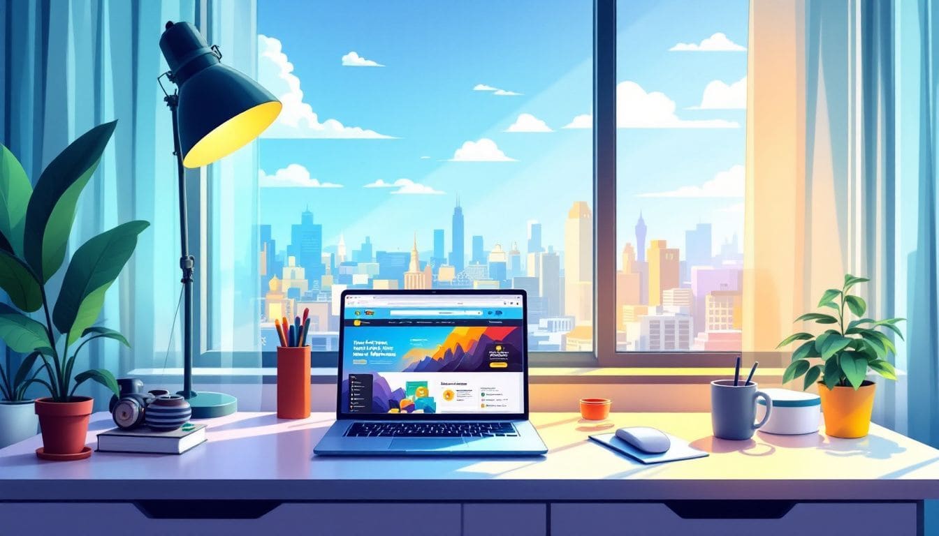 Een moderne thuiskantoor setup met een laptop en motivatie.