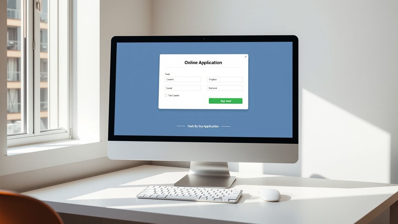 Een moderne computer die een leningaanvraagformulier weergeeft op het scherm. Een moderne computer die een leningaanvraagformulier weergeeft op het scherm.