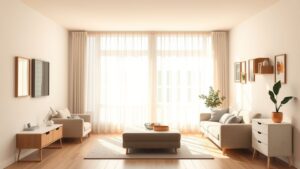 Een minimalistisch ontworpen compacte woonruimte met slimme opbergoplossingen en multifunctioneel meubilair.