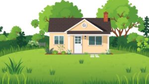 Een eenvoudige, uitnodigende woning in een weelderige tuin.