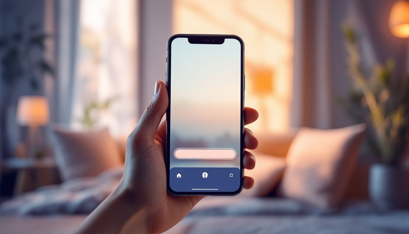 Een smartphone toont een Facebook Reel in een gezellige woonkamer.